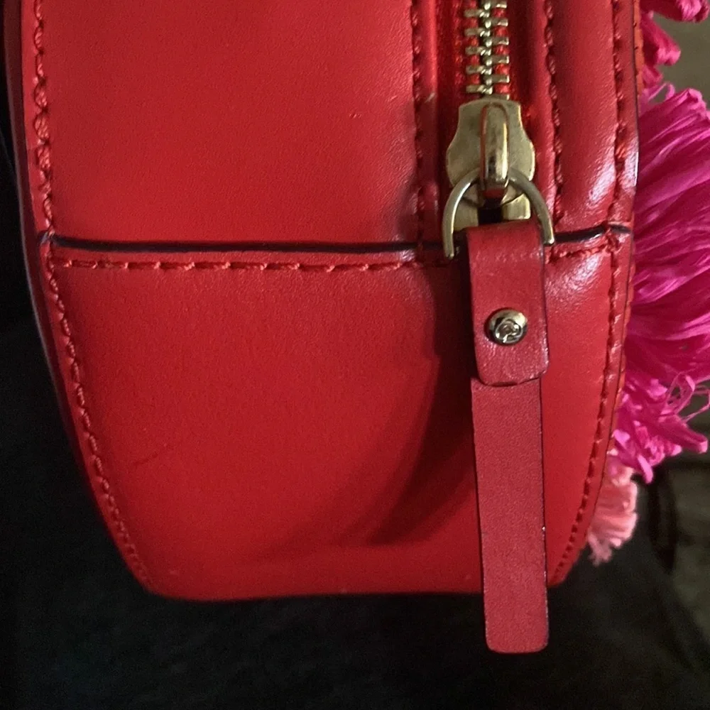 Rare Kate Spade leather handbag, w/ detachable strap, red, pink, hot pink